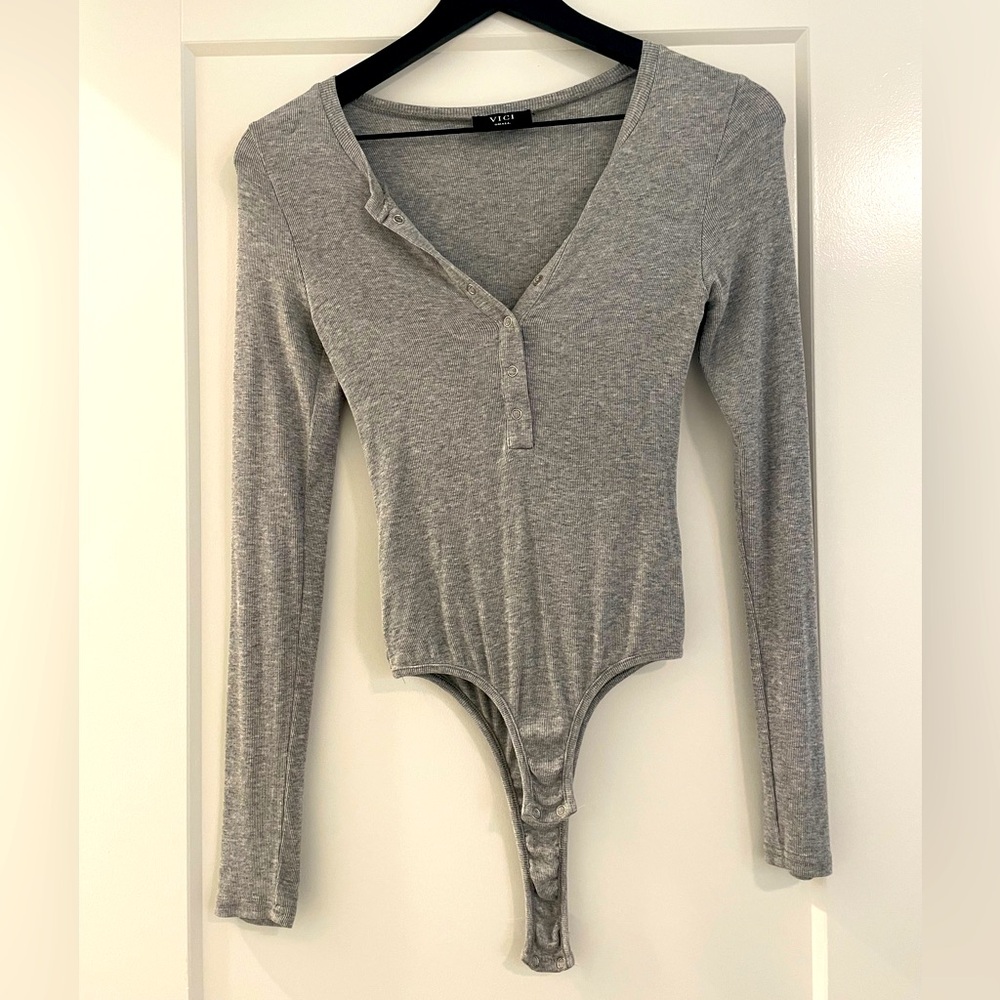 Vici Heather Gray Buttoned Bodysuit